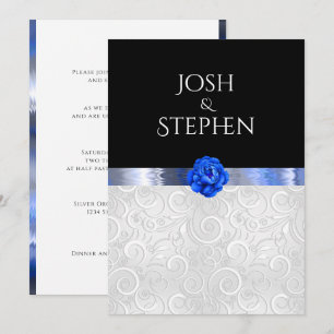 Wit Zilver Patroon Blauw Bloem Zijden Lint Kaart