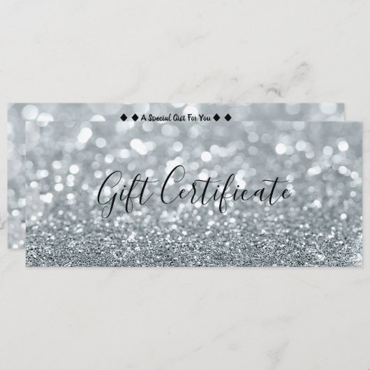 Wit Zilveren Glitter Glam Cadeaubon Kaart (Voorkant / Achterkant)