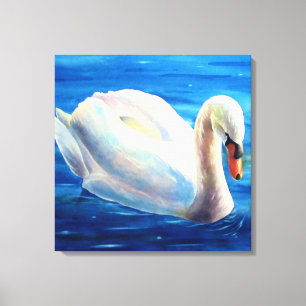 Wit-zwanenschilderij, watervogel, vogel canvas afdruk