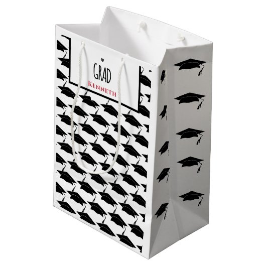 Wit Zwart Afstuderen Afstuderen Afstudeerder Pette Medium Cadeauzakje (Achterkant Gekanteld)