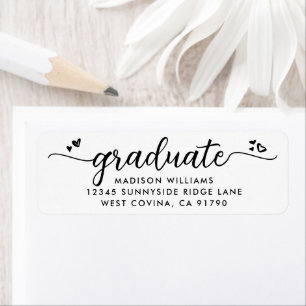Wit Zwart Afstuderen Script Hart Modern Adres Etiket