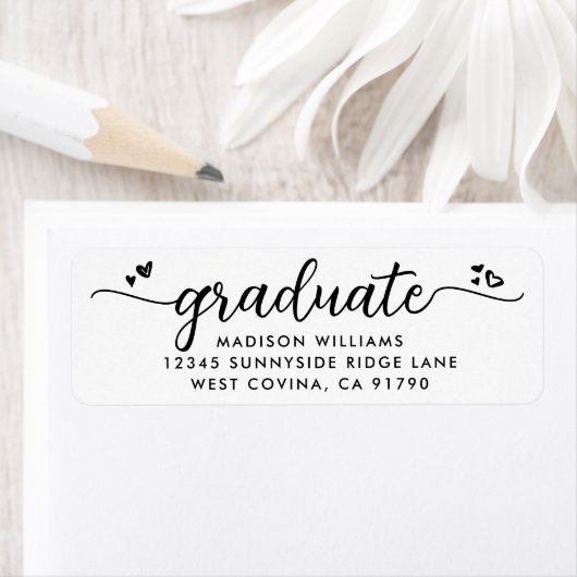 Wit Zwart Afstuderen Script Hart Modern Adres Etiket (Insitu)