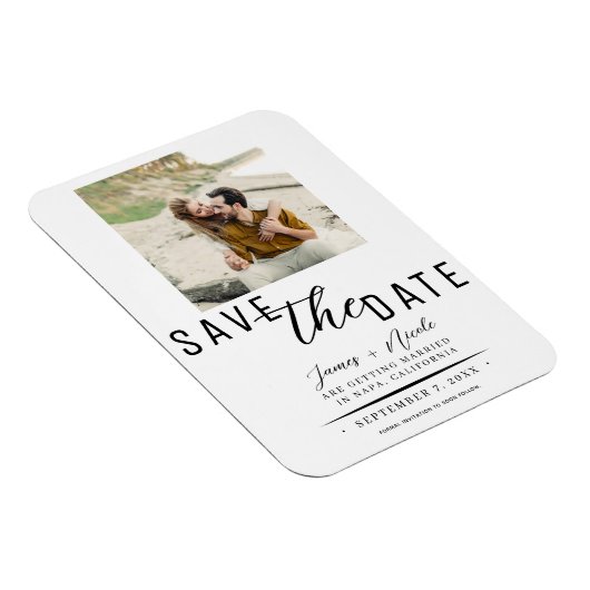 Wit & Zwart Bewaar de datum Foto Bruiloft Magneet (Rechterzijde)