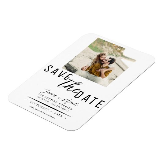 Wit & Zwart Bewaar de datum Foto Bruiloft Magneet (Linkerzijde)