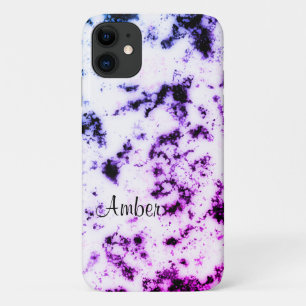 Wit Zwart Blauw Paars Roze Marmer Verfspatten iPhone 11 Hoesje