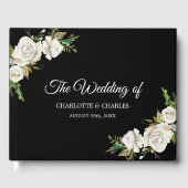 Wit Zwart Bloemen Bruiloft Gastenboek (Voorkant)