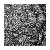 Wit & Zwart  Bloemen Paisley Damasks Tegeltje (Voorkant)