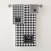 Wit Zwart Buffel Controleer Patroon Monogram Naam  Bad Handdoek (Insitu)