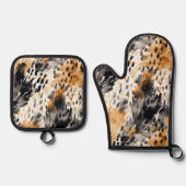 Wit Zwart Crème Luipaard Dier   Ovenwant & Pannenlap Set (Voorkant)