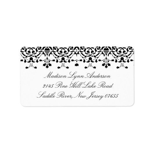 Wit/Zwart Damask Kant Retouradres Label (Voorkant)