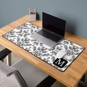 Wit Zwart  damast patroon Custom Monogram Bureaumat