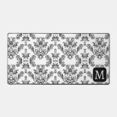 Wit Zwart  damast patroon Custom Monogram Bureaumat (Voorkant)
