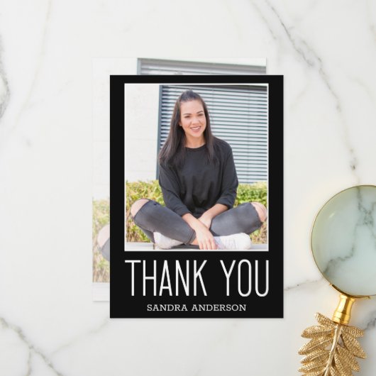 Wit & Zwart Dank u 2 Foto Afstuderen Kaart (Voorkant / Achterkant in situ)