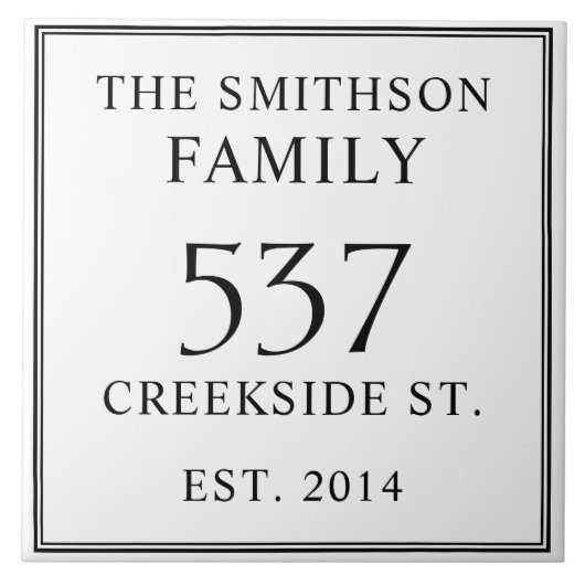 Wit Zwart Datum Gevestigd Adres Huis Plaquette Tegeltje (Voorkant)