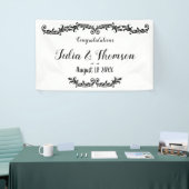 Wit Zwart Elegant Chic Damask Swirl Event Spandoek (Beurs)