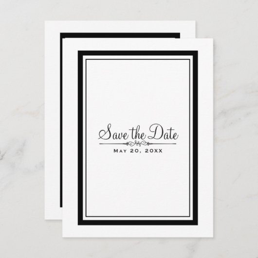 Wit & Zwart Elegant Chic Trouw Save the Date Aankondigingskaart (Voorkant / Achterkant)