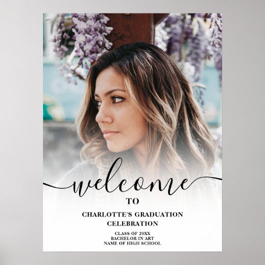 Wit zwart elegant script welkom afstuderen poster (Voorkant)