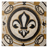 Wit Zwart en Goud Fleur de Lis Faux Mosaic Tegeltje (Voorkant)