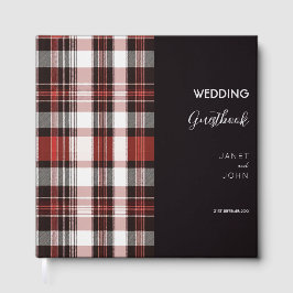 Wit, Zwart en Rood Schots Tartan Bruiloft Gastenboek