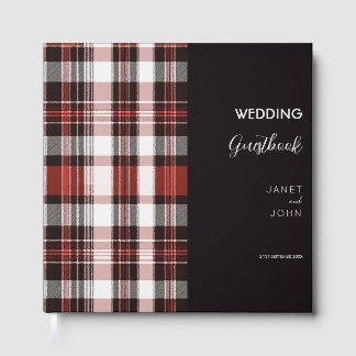 Wit, Zwart en Rood Schots Tartan Bruiloft Gastenboek