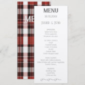 Wit, Zwart en Rood Schots Tartan Bruiloft Menu (Voorkant / Achterkant)