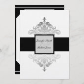 Wit Zwart en Zilver Damast bruiloft uitnodiging (Voorkant / Achterkant)