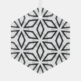 Wit Zwart en Zilver Geometrisch patroon Glas Ornament