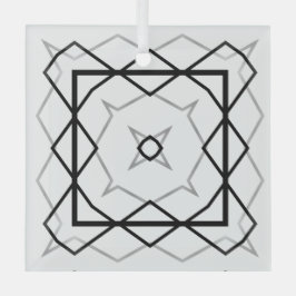 Wit Zwart en Zilver Geometrisch patroon Glas Ornament