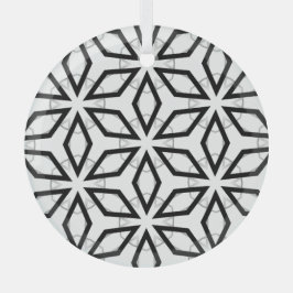 Wit Zwart en Zilver Geometrisch patroon Glas Ornament