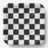 Wit Zwart en Zilver Marmeren Checkerboard Papieren Bordje (Voorkant)