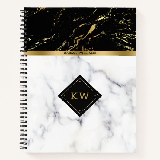 Wit & Zwart Faux Marmer combinatie Notitieboek (Voorkant)