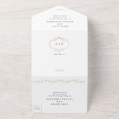Wit Zwart Formeel Gouden Kam Monogram Bruiloft All In One Uitnodiging (Buitenkant)