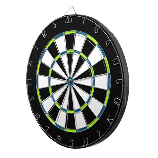 Wit, Zwart, Geel en Blauw Metaalkooi Dartboard Dartbord (Voorkant Rechts)