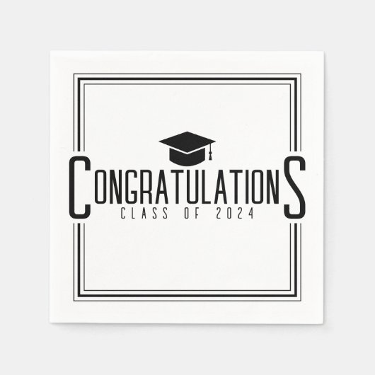 Wit & Zwart Gefeliciteerd Klasse van Afstuderen Servet (Voorkant)