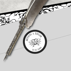 Wit Zwart Gotisch Bruiloft Ronde Sticker