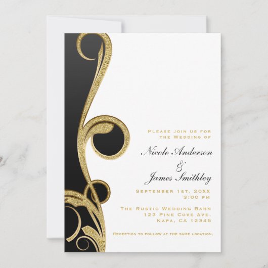 Wit Zwart Goud Chic Elegante Spiraal Bruiloft Kaart (Voorkant)
