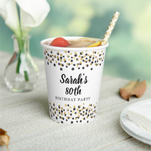 Wit Zwart Goud Confetti Glitter 80ste Verjaardag Papieren Bekers