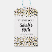 Wit Zwart Goud Confetti Verjaardag Dank u Cadeaulabel (Voorkant)