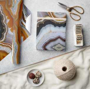Wit Zwart Grijs Oranje Terracotta Agaat Geode Cadeaupapier
