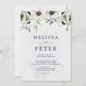 Wit Zwart Groen Elegant Anemone Bruiloft Kaart (Voorkant)