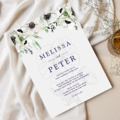 Wit Zwart Groen Elegant Anemone Bruiloft Kaart