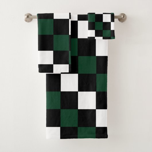 Wit Zwart Groen Schachbrett Bad Handdoek (Insitu)