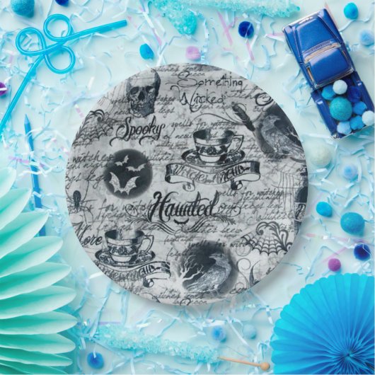 Wit & Zwart Haunted Halloween Papier Borden Papieren Bordje (Feest)