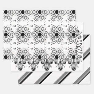 Wit & Zwart Inpakpapier Set van 3 Vel