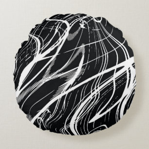 Wit Zwart Marmer: Abstract Rond Kussen