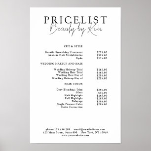 Wit & Zwart Minimaal Elegante Salon Prijslijst Poster