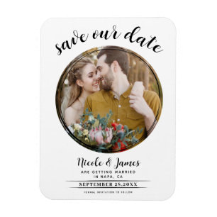 Wit & Zwart Modern Rond Foto Save the Date Magneet