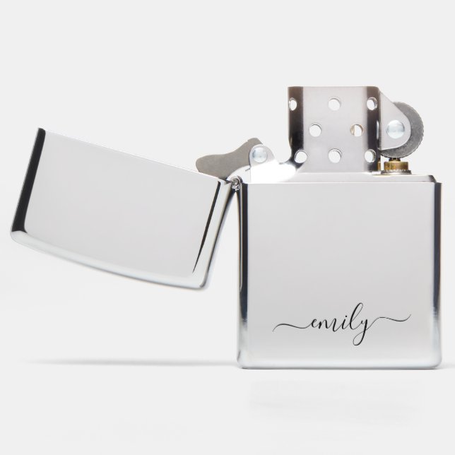Wit Zwart Modern Script Monogram Naam (Geopend)