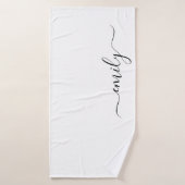 Wit Zwart Modern Script Monogram Naam Badhanddoek (Badhanddoek)