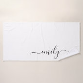 Wit Zwart Modern Script Monogram Naam Badhanddoek (Badhanddoek)